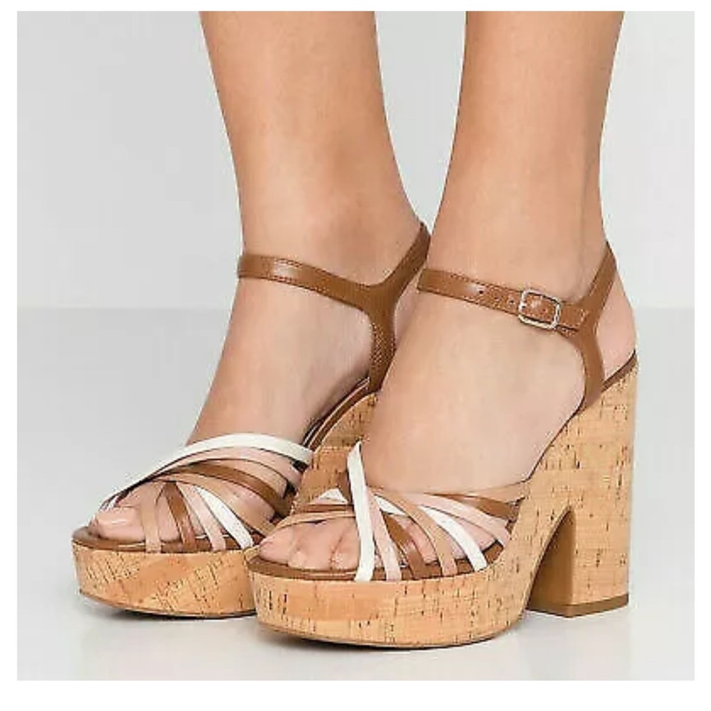 Kate Spade NY Glow Platform Leather Sandal Grain Calf Multi Toast Sz 8M